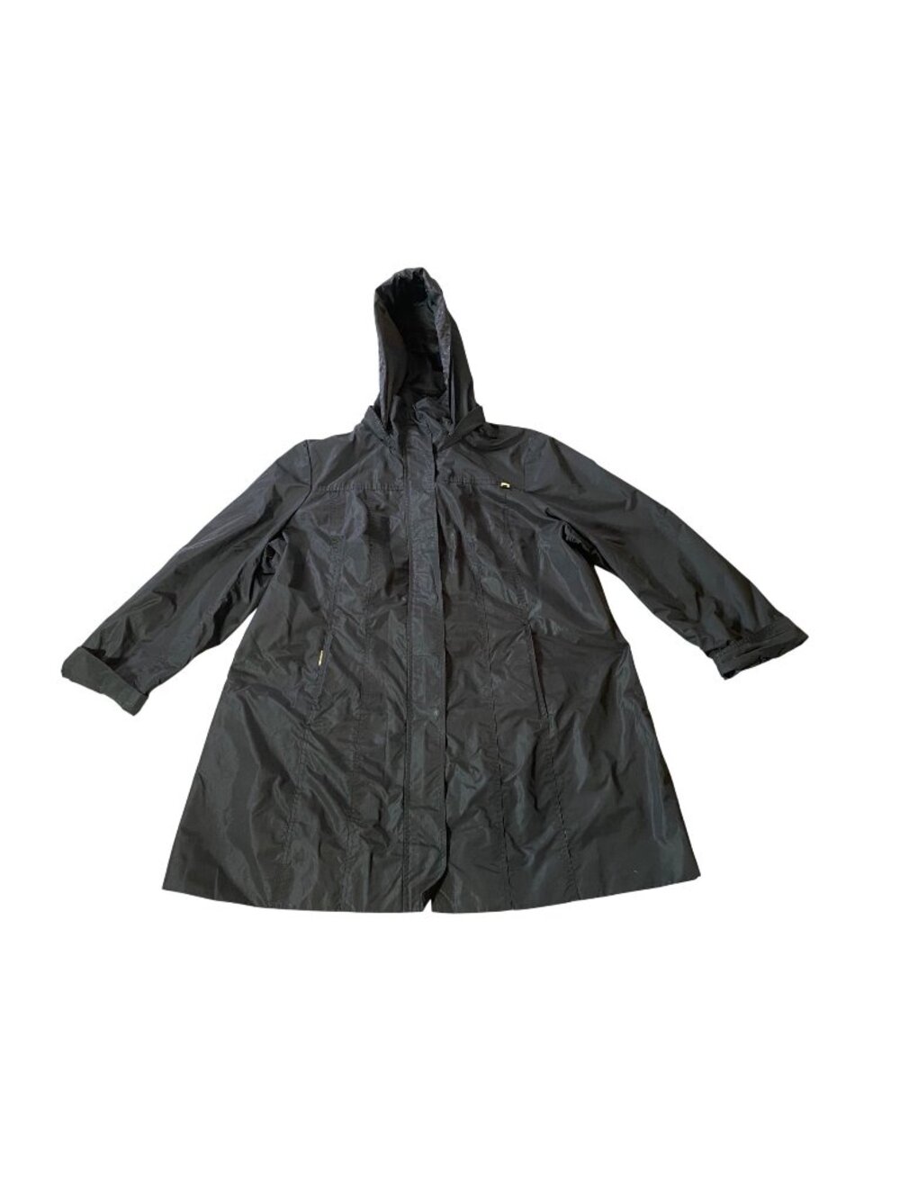 Ellen Tracy Womens Black Hooded Raincoat Gold Hardware & Zip Closure 2X